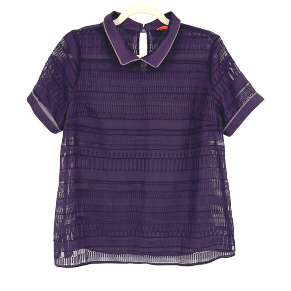 Modcloth Purple Sheer Short Sleeve Blouse Size Large - Picture 1 of 12